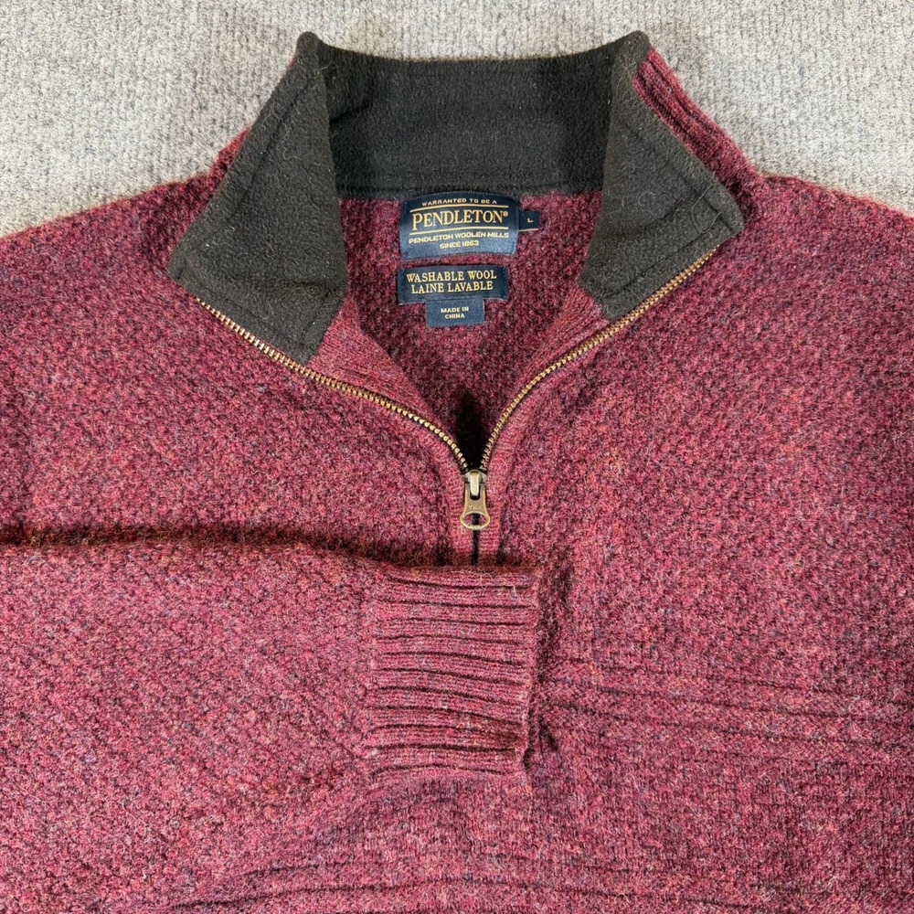 Pendleton Mens Washable Shetland Wool Quarter Zip Sweater Heather Large #2929